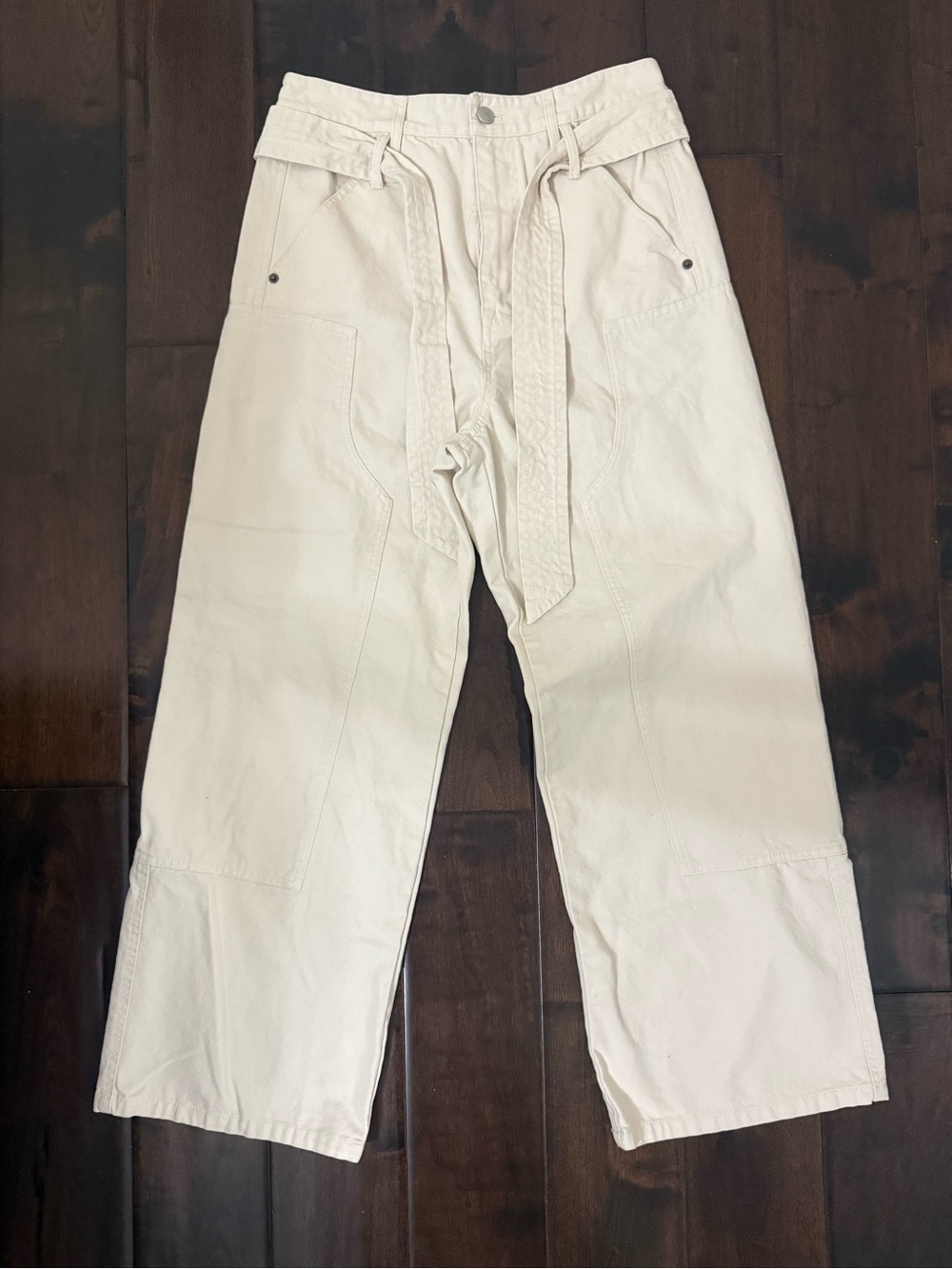 Marissa Webb Cream Cargo Utility Pants with Tie Waist